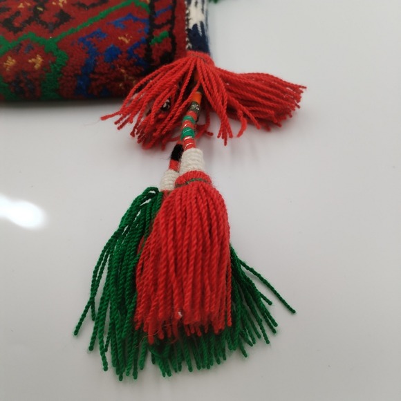 Vtg Tribal Carpet Rug Crossbody Bag Handmade Purse Tassels Hippy Ethnic Andean - Picture 5 of 12